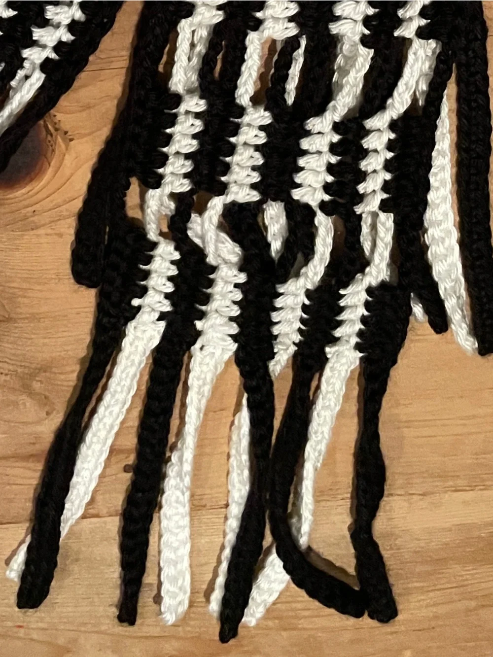 Handmade Black White Crochet braided fringe nautical festival hippie scarf OS